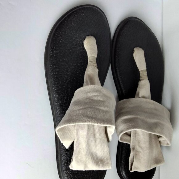 Ladies SZ 9 Sanuk Blk/Beige Yoga Thong Sandal - Picture 2 of 4